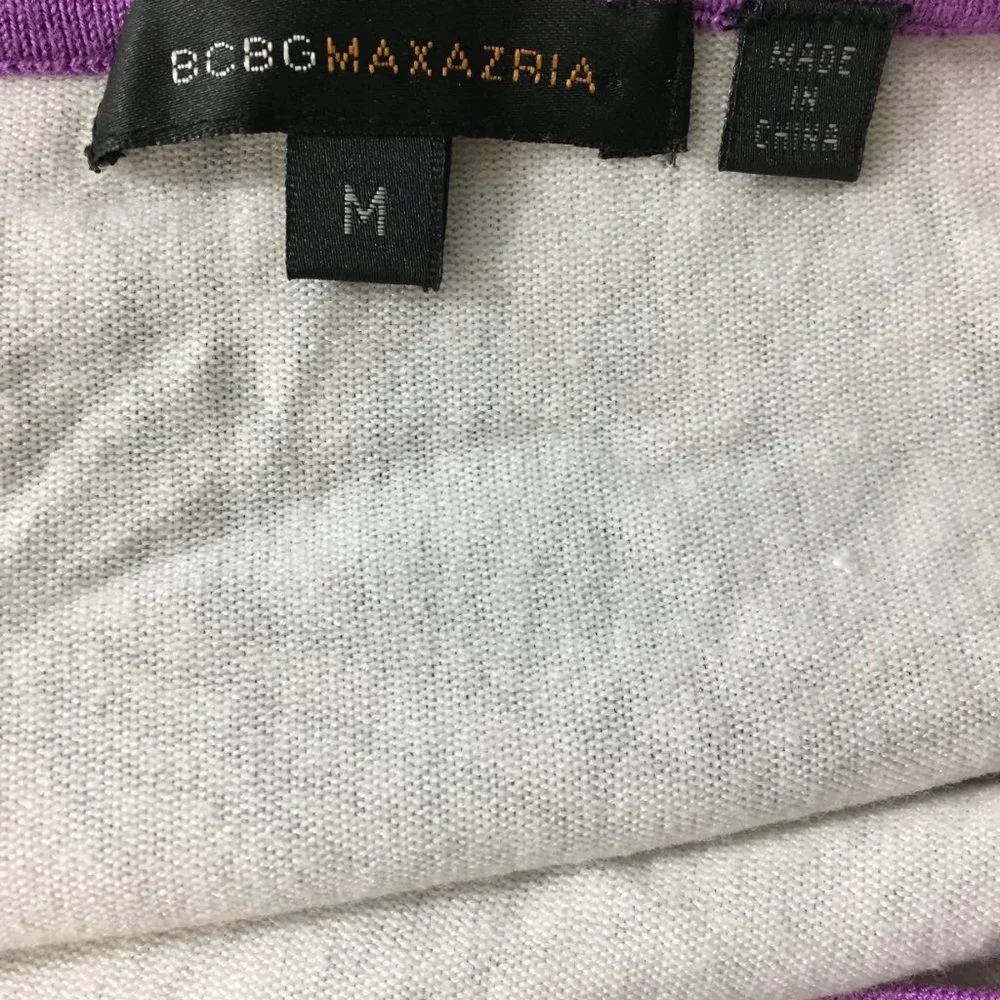 BCBGMAXAZRIA White Black Beads Floral Print Purple Trim Silk Blend Sweater - Picture 2 of 15